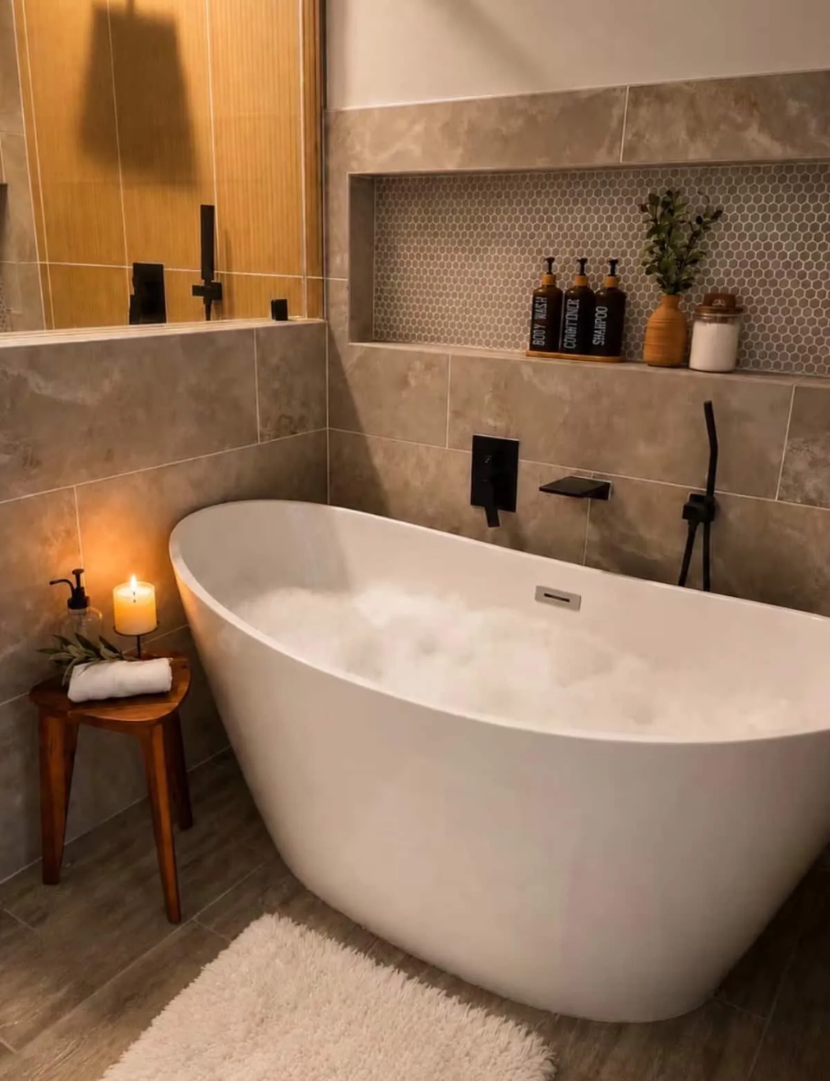 Spa Soaking Tub with Candlelight and Bath Salts